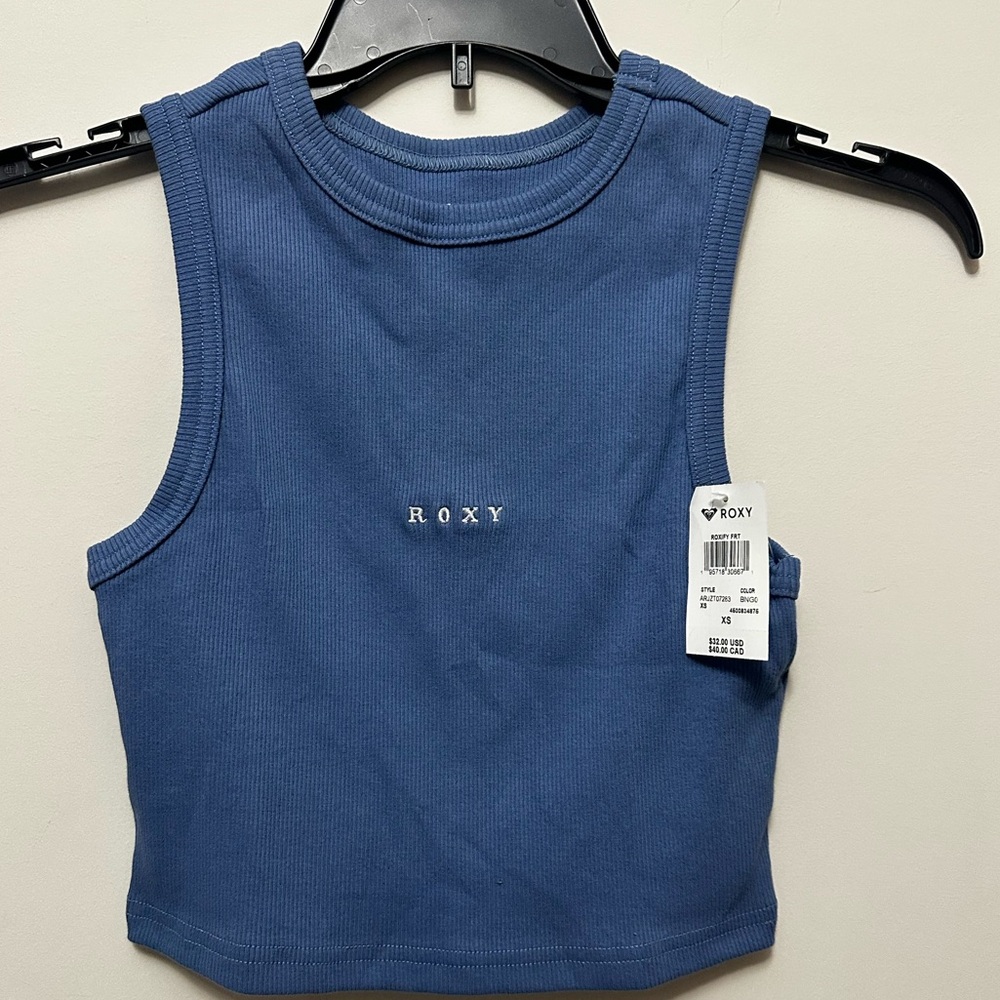 NWT Roxy ribbed blue tank top with white logo